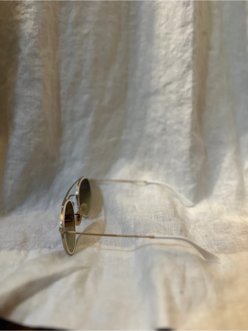 Ray-Ban White & Gold Frame Sunglasses with Round Blue Mirror Lenses